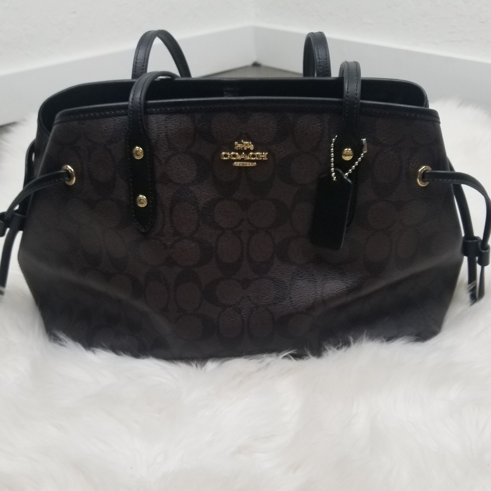 2 PC Set⭐️Coach Signature Drawstring Carryall Bag and Wallet Set Black Brown